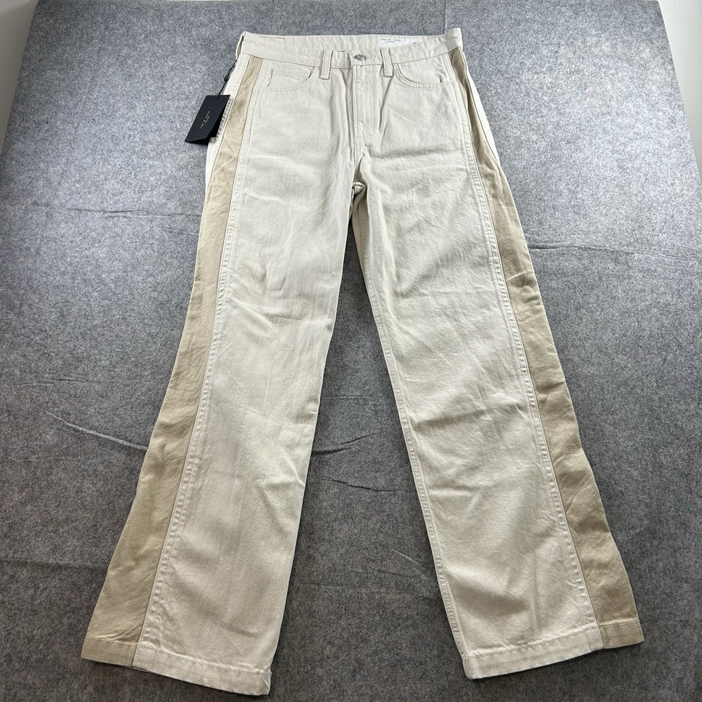 rag & bone Two-Tone Wide Leg Jeans in Cream and Tan